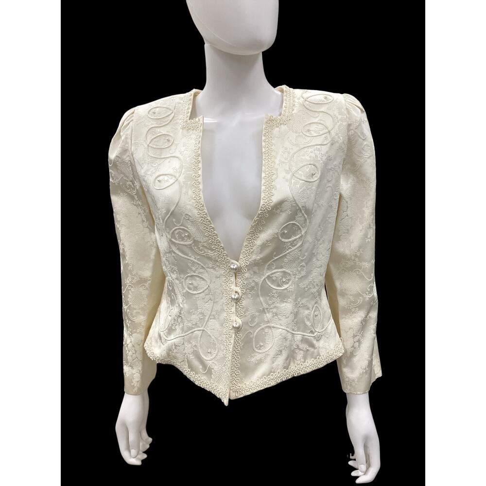 Vintage Nah Nah  Blazer Women’s Size M 3Faux Pearl Closure Embossed Fabric Ivory